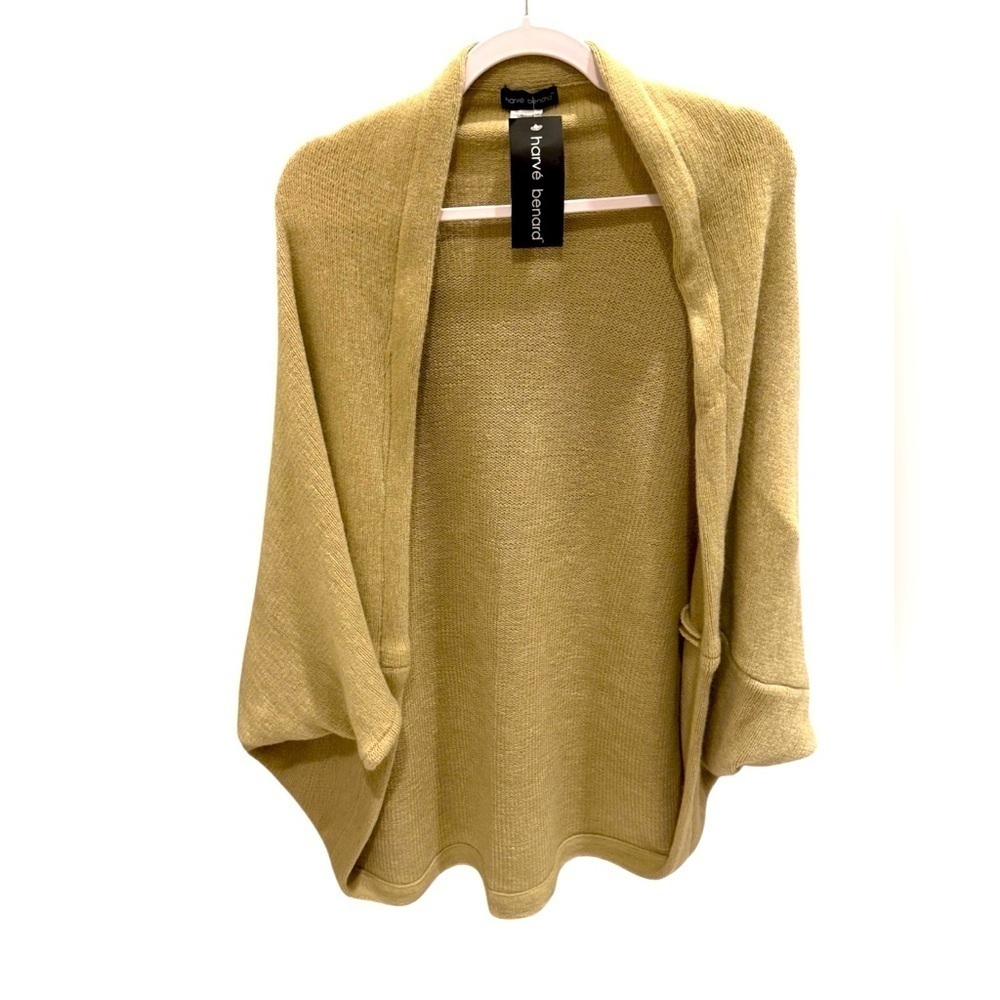 Harve Benard Grandma Coastal Cottage Soft Knit Open Cardigan Cape Tan OS